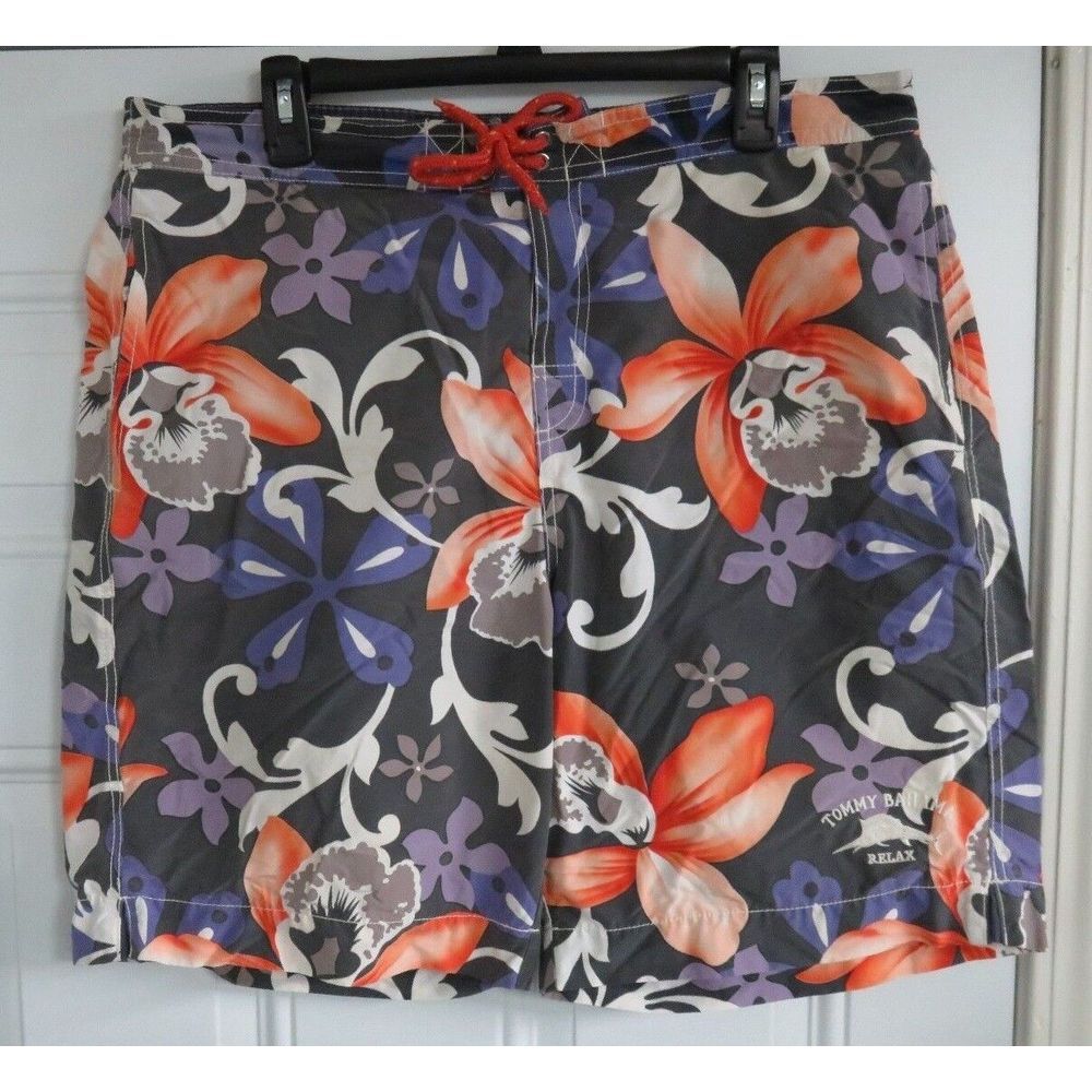 Tommy Bahama Board/Surf Swim Shorts TRUNKS L Floral Multicolor Pattern Cotton